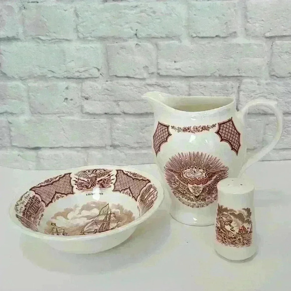 VTG ALFRED MEAKIN FAIR WINDS 7 1/2 WATER PITCHER BOWL SALT SET - Picture 3 of 16